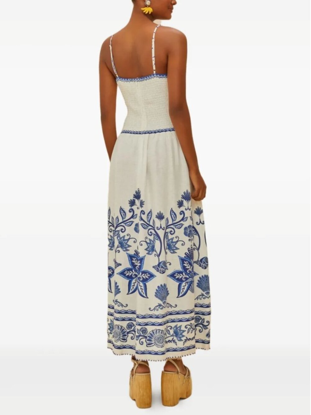 Farm Rio Off-White and Blue Floral Shell Garden Midi Dress Soze XL - Picture 2 of 12